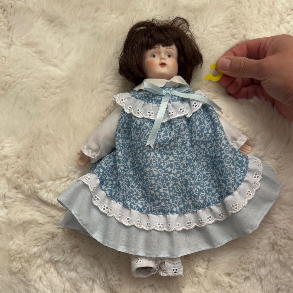 Vintage Unique doll, Porcelain Collectible Doll – Blue Vintage Dress – 12”